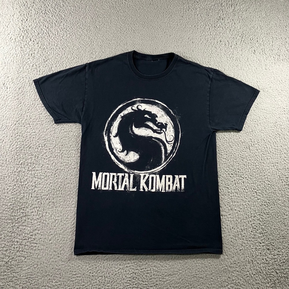 Mortal Kombat Graphic T-Shirt Mens M Black Dragon Logo Video Game Short Sleeve